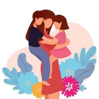 gelukkig moeder s dag groet kaart. vector illustratie van moeder Holding baby zoon en dochter in armen.