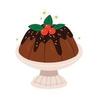 kerstmis, winter, vakantie taart. Kerstmis brood brood. zien feestelijk nagerecht. traditioneel Kerstmis bakkerij met bessen, chocola. vector