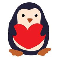 pinguïn knuffels de hart in zijn handen Aan een wit achtergrond. symbool van Valentijnsdag dag. ontwerp element, logo, afbeelding vector