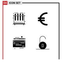 groep van 4 solide glyphs tekens en symbolen voor chemie ontgrendeld valuta geld hangslot bewerkbare vector ontwerp elementen