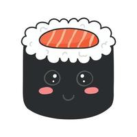 sushi in kawaii stijl. schattig Japans sushi met een glimlach. vector illustratie. tekenfilm stijl. logo voor een sushi restaurant. grappig sushi karakter.