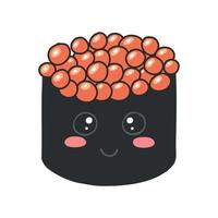 sushi met kaviaar in kawaii stijl. schattig Japans sushi met een glimlach. vector illustratie. tekenfilm stijl. sushi restaurant logo. grappig sushi karakter.