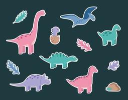 tekenfilm reeks van stickers grappig dinosaurussen. vector illustratie van schattig dinosaurus karakters.