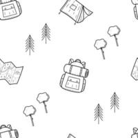 naadloos patroon camping tekening pictogrammen set. vector illustratie van wandelen elementen.