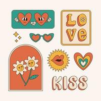 reeks van liefde groovy elementen vlak retro jaren 70 hippie stickers vector