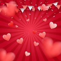 Valentijnsdag vlaggen slingers met 3d roze hart Aan roze achtergrond. symbool de kleur valentijnsdag. Valentijnsdag achtergrond met partij vlaggen. vector illustratie. vector illustratie eps 10