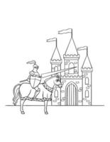 ridder rijden een paard in voorkant van kasteel geïsoleerd vector