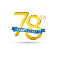 78ste gouden verjaardag logo met blauw lint geïsoleerd Aan wit achtergrond. 3d goud verjaardag logo vector