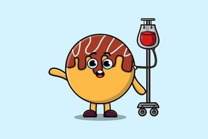 schattig tekenfilm van takoyaki hebben bloed transfusie vector