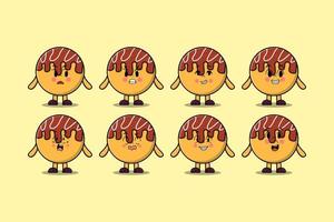 reeks kawaii takoyaki tekenfilm karakter uitdrukkingen vector