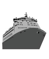 rollen Aan rollen uit lading schip of roro bekeken van voorkant retro wpa stijl vector