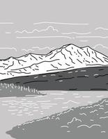 denali nationaal park en behouden of monteren McKinley Alaska monoline lijn kunst grijswaarden tekening vector