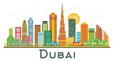 Dubai uae stad horizon met kleur gebouwen. vector