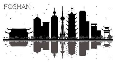 foshan China stad horizon zwart en wit silhouet met reflecties. vector