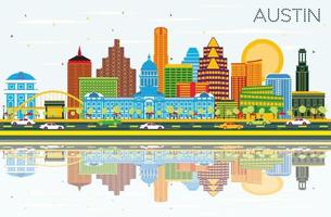 Austin Texas horizon met kleur gebouwen, blauw lucht en reflecties. vector
