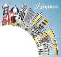 Amman Jordanië horizon met kleur gebouwen, blauw lucht en kopiëren ruimte. vector