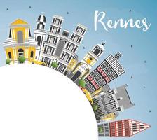Rennes Frankrijk stad horizon met kleur gebouwen, blauw lucht en kopiëren ruimte. vector
