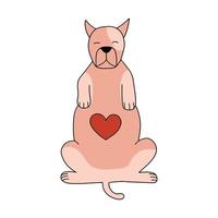 een schattig aan het liegen hond met een hart Aan haar buik. hond icoon. vector illustratie in tekening stijl