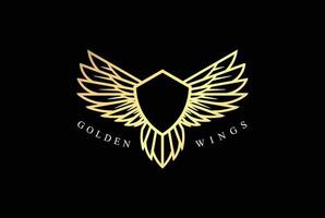 luxe gouden adelaar Feniks valk havik Vleugels schild logo ontwerp vector