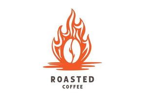 brandwond vlammen brand met koffie Boon voor geroosterd cafe restaurant of Product logo ontwerp vector