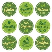 reeks van teken, logo, badges en etiketten elementen voor biologisch en natuurlijk voedsel en drinken markt. vector