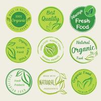 biologisch voedsel, natuurlijk Product en gezond leven logo, stickers en insignes. vector