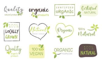 biologisch voedsel, natuurlijk Product en gezond leven logo, stickers en insignes. vector