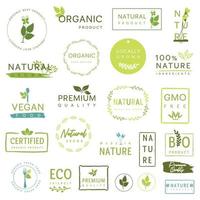 biologisch en natuurlijk voedsel, biologisch en natuurlijk Product teken, logo, pictogrammen en stickers voor voedsel en drankje. vector