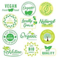 biologisch voedsel, natuurlijk Product en gezond leven logo, stickers en insignes. vector