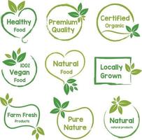 biologisch voedsel, natuurlijk Product en gezond leven logo, stickers en insignes. vector