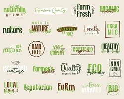 biologisch voedsel, natuurlijk Product teken en stickers voor voedsel markt. vector