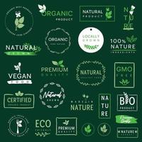 biologisch en natuurlijk voedsel, biologisch en natuurlijk Product teken, logo, pictogrammen en stickers voor voedsel en drankje. vector