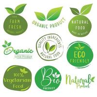 biologisch voedsel, natuurlijk Product teken en stickers voor voedsel markt. vector