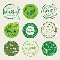 biologisch voedsel, natuurlijk Product en gezond leven logo, stickers en insignes. vector