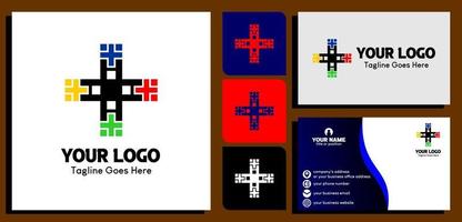kruis logo ontwerp sjabloon in kruis, plus teken icoon. bedrijf kaart ontwerp Sjablonen. vector illustratie