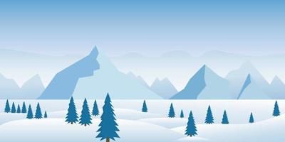 prachtig besneeuwd berg landschap. winter bergen landschap met dennen en heuvels. vector illustratie