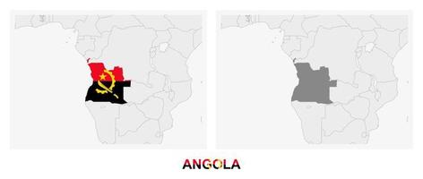 twee versies van de kaart van Angola, met de vlag van Angola en gemarkeerd in donker grijs. vector