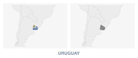 twee versies van de kaart van Uruguay, met de vlag van Uruguay en gemarkeerd in donker grijs. vector