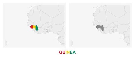 twee versies van de kaart van Guinea, met de vlag van Guinea en gemarkeerd in donker grijs. vector