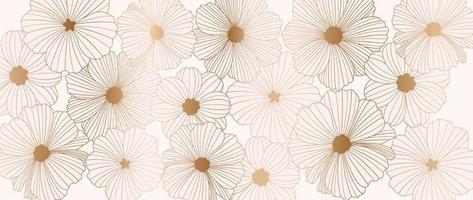 luxe bloemen gouden lijn kunst behang. elegant bloeiend mooi bloemen patroon achtergrond. ontwerp illustratie voor decoratief, kaart, huis decor, website, verpakking ontwerp, afdrukken, omslag, spandoek. vector