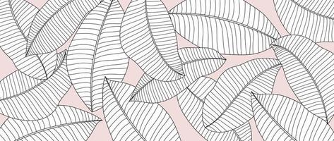 hand- getrokken lijn kunst blad Afdeling achtergrond vector. tropisch botanisch palm bladeren met zwart wit tekening contour gemakkelijk stijl achtergrond. ontwerp illustratie voor afdrukken, behang, poster, kaart. vector