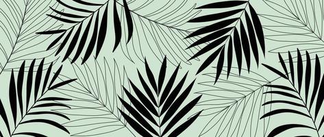 botanisch gebladerte lijn kunst achtergrond vector illustratie. tropisch palm bladeren patroon achtergrond lijn kunst. ontwerp voor behang, huis decor, website, verpakking, afdrukken, poster, omslag, spandoek.