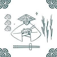 Aziatisch voedsel verzameling klem kunst. samurai met ramen illustratie vector