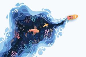 vissen gelaagde vorm golvend oceaan onderwater- achtergrond in papier besnoeiing stijl vector
