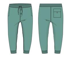 fleece kleding stof jogger joggingbroek technisch mode vlak schetsen vector illustratie sjabloon voorkant, terug keer bekeken.