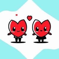 schattig chibi hart paar in liefde Valentijn kawaii illustratie voor valentijnsdag dag vector