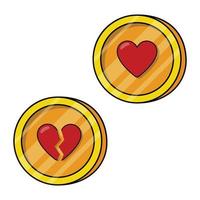 gouden munt met geïsoleerd hart teken. tekenfilm vlak vector
