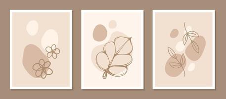 abstract boho bloemen gemakkelijk minimalistische hand- getrokken kunst achtergrond. modern esthetisch illustraties. Boheems stijl verzameling van hedendaags artistiek ontwerp voor muur decoratie, ansichtkaart, poster vector