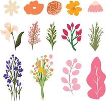 hand- getrokken voorjaar bloem en blad verzameling vector illustratie