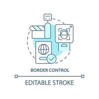 grens controle turkoois concept icoon. biometrisch technologie abstract idee dun lijn illustratie. veiligheid controlepunten. geïsoleerd schets tekening. bewerkbare beroerte vector